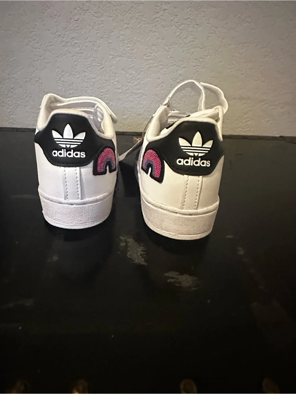 adidas Kids White Sneakers with Pink & purple Stripes